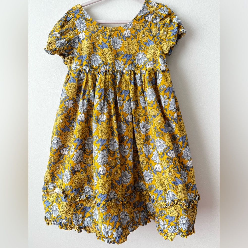 Blue and yellow dress with cap sleeves